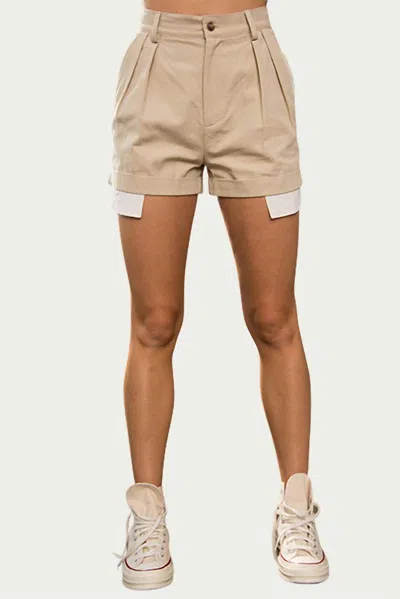 Papermoon Jane Exposed-pocket Cotton-twill Shorts In Taupe In Multi