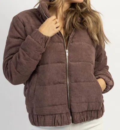 Papermoon Jenna Corduroy Puffer Jacket In Choco In Brown