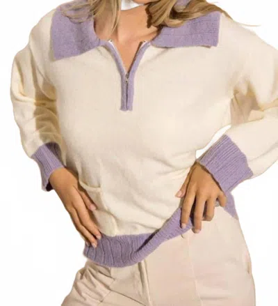 Papermoon Jessi Colorblock Zip Sweater In White/purple