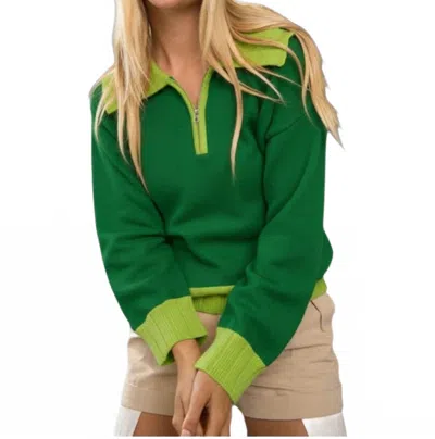 Papermoon Jessi Zipper Front Big Collar Sweater In Green