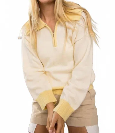 Papermoon Jessi Zipper Front Big Collar Sweater In Lemon In Yellow