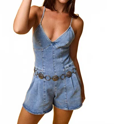 Papermoon Kailee Romper In Denim In Blue