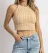 PAPERMOON KNIT BACKLESS SELF-TIE CROP IN TAUPE