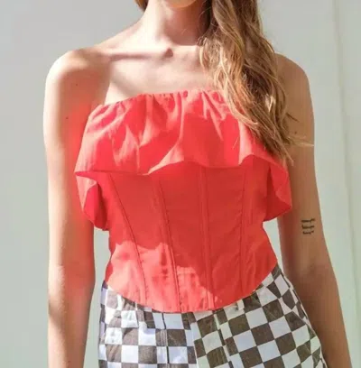 Papermoon Lillian Ruffle Corset Top In Pink In Red