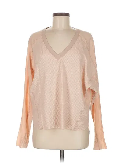 Pre-owned Papermoon Long Sleeve Top Tan V Neck Tops In Brown