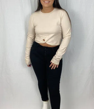 Papermoon Long Sleeve Twist Crop Top In Beige