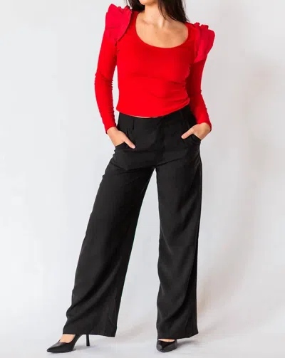 Papermoon Luna Ribbed Ruffle Top In Red