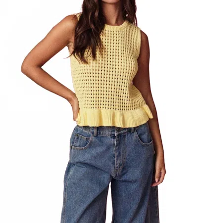 Papermoon Open Knit Peplum Top In Yellow