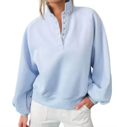 Papermoon Piper Snap Button Collared Pullover Sweatshirt In Sky Blue