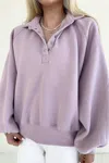 Papermoon Piper Snap Button Collared Sweatshirt In Lilac In Blue