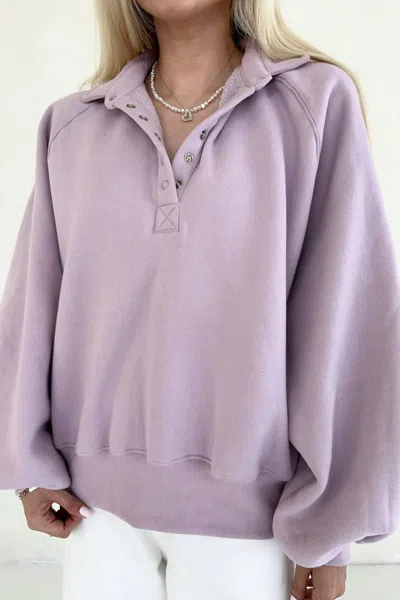 Papermoon Piper Snap Button Collared Sweatshirt In Lilac In Blue