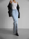 Papermoon Raw Hem Denim Maxi Skirt In Light Wash In Blue