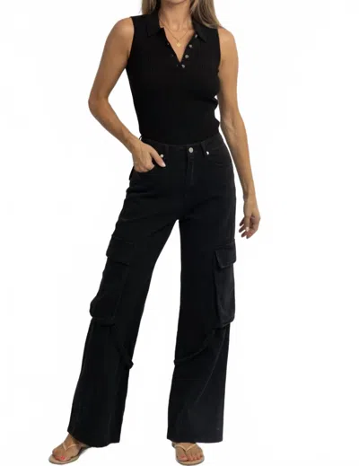 Papermoon Revelry Cargo Denim Pant In Black