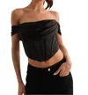 Papermoon Ruched Off Shoulder Corset Top In Black In Black