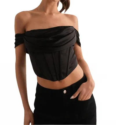 Papermoon Ruched Off Shoulder Corset Top In Black