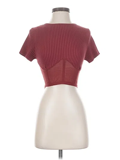 Pre-owned Papermoon Short Sleeve Top Burgundy Keyhole Neckline Tops