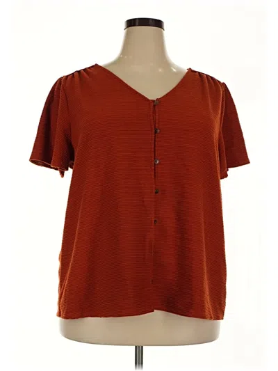 Pre-owned Papermoon Short Sleeve Top Burgundy Solid Pattern V-neck Tops