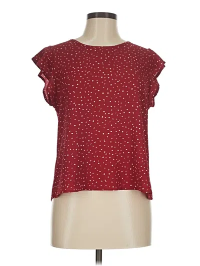 Pre-owned Papermoon Short Sleeve Top Burgundy Stars Pattern Ruffles Neckline Tops