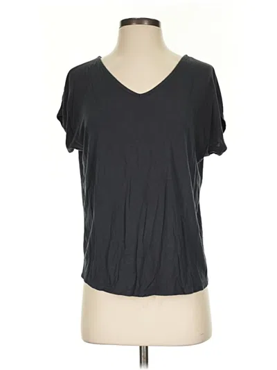 Pre-owned Papermoon Short Sleeve Top Gray Solid Pattern V-neck Tops