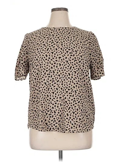 Pre-owned Papermoon Short Sleeve Top Tan Animal Print Pattern Mock Neckline Tops