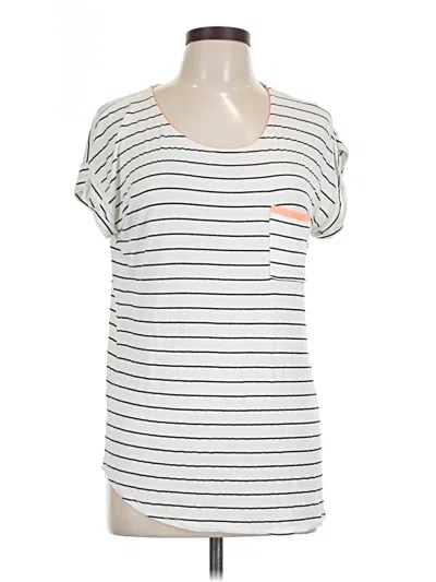 Pre-owned Papermoon Short Sleeve Top White Stripes Pattern Scoop Neck Tops