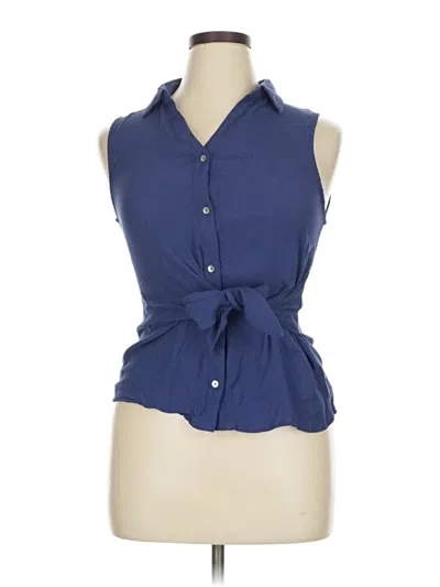 Pre-owned Papermoon Sleeveless Button Down Shirt In Blue