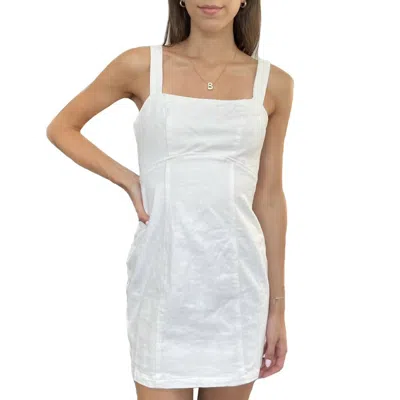 Papermoon Stella Lace Up Back Denim Mini Dress In White