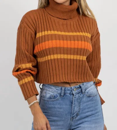 Papermoon Stripe Turtleneck Sweater In Cinnamon In Brown