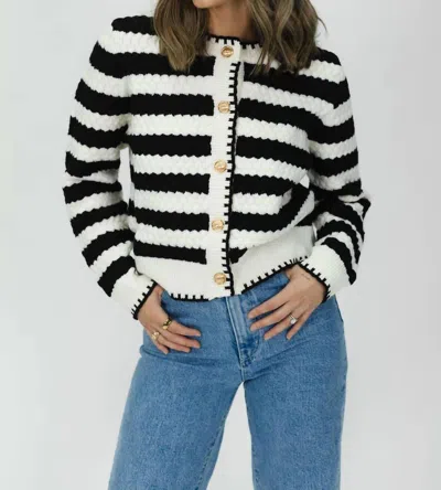 Papermoon Striped Cardigan In Black/ White