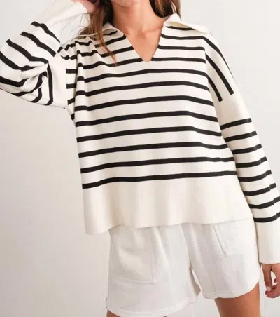 Papermoon Striped V Neck Sweater In Black/white In Neutral