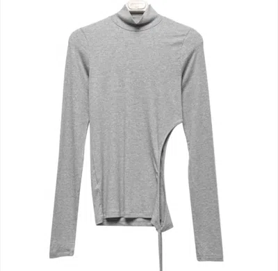 Papermoon Women's Ribbed Tie Cut Out Turtle Neck Top In Gray In Grey