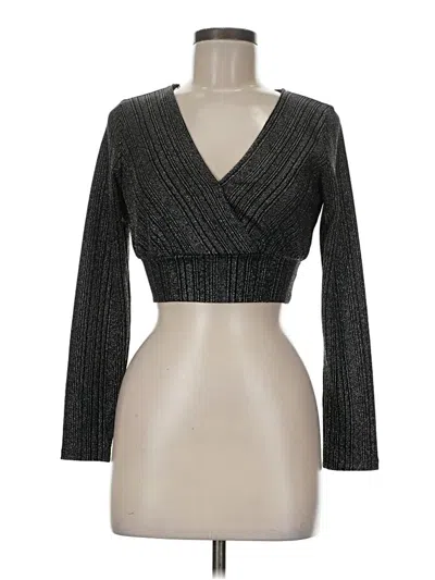 Paperoc Long Sleeve Top Gray Plunge Neckline Tops