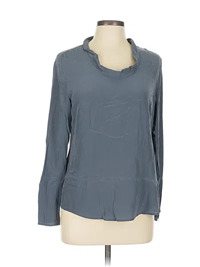 Pre-owned Paperwhite Long Sleeve Silk Top Gray Cowl Neck Tops
