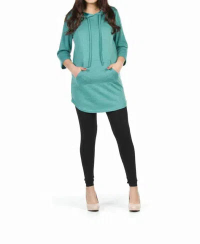 Papillon 3/4 Sleeve Hoody Dress With Kangaroo Pockets In Green
