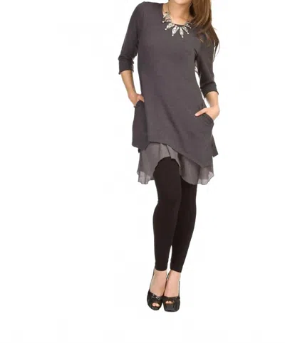 Papillon 3/4 Sleeve Layered Angle Hem Dress In Mocha In Brown