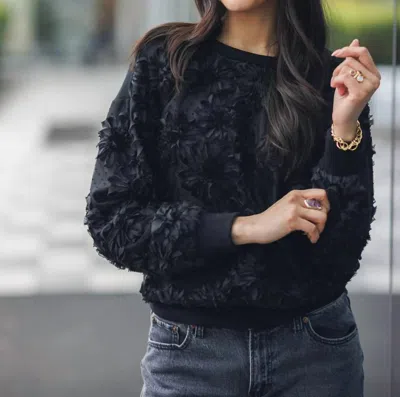 Papillon 3d Floral Knit Sweater In Black