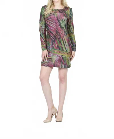 Papillon Abstract Print Long Sleeve Sweater Dress In Pink In Green
