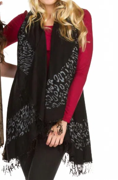 Papillon Animal Print Fringe Vest In Black