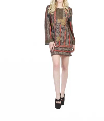 Papillon Bali Print With Lace Fringe Dress In Khaki In Brown