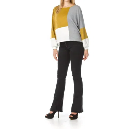 Papillon Balloon Sleeves Color Blocked Sweater In Mustard In Multi