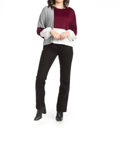 Papillon Balloon Sleeves Color Blocked Sweater In Wine/ Grey In Multi