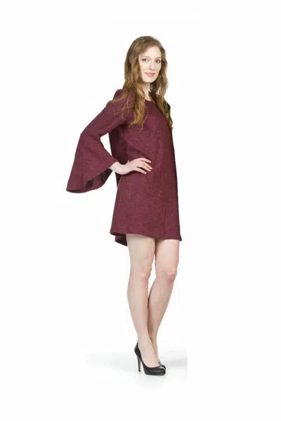 Papillon Bell Sleeve Ribbed Sweater Dress In Burgundy In Purple