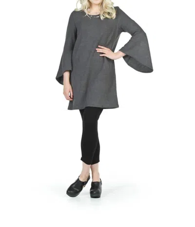 Papillon Bell Sleeve Ribbed Sweater Dress In Grey In Gray