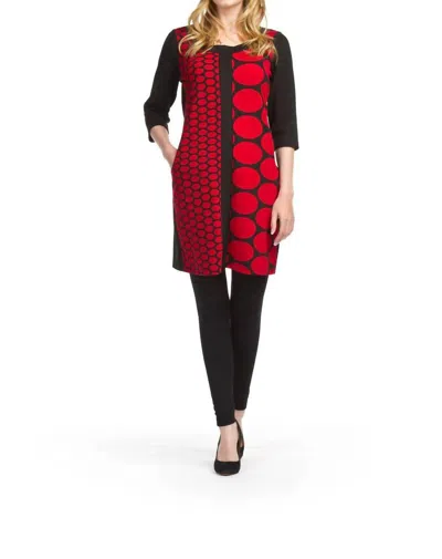 Papillon Big & Small Dot 3/4 Sleeve Dress In Black/red