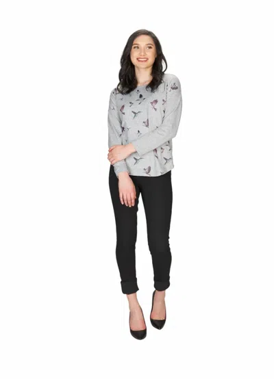 Papillon Bird Print Sweater In Grey In Gray