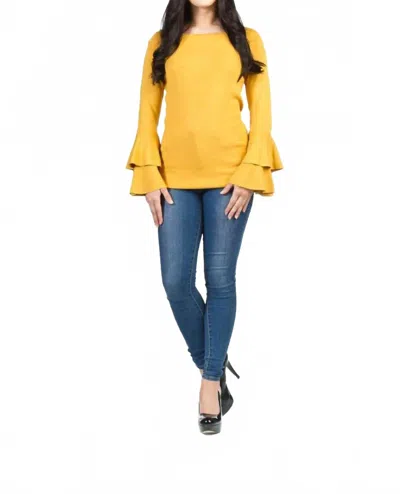 Papillon Boat Neck Ruffle Sleeve Sweater In Mustard In Yellow