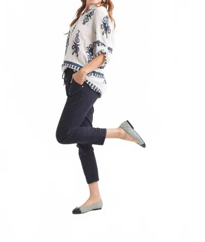 Papillon Boho Printed Henley Top In White