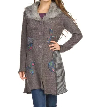 Papillon Boucle Sweater Coat With Collar In Grey In Gray