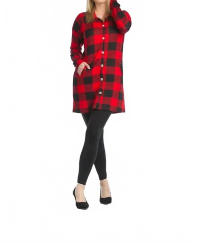 Papillon Brushed Check Button Up Dress In Red In Multi