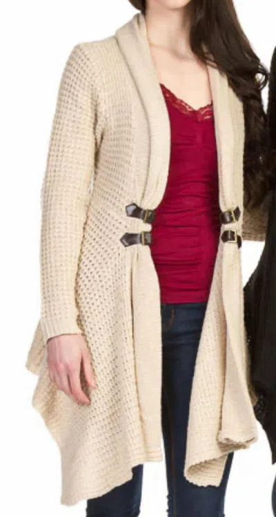 Papillon Buckle Detail Waterfall Cardigan In Beige In Brown
